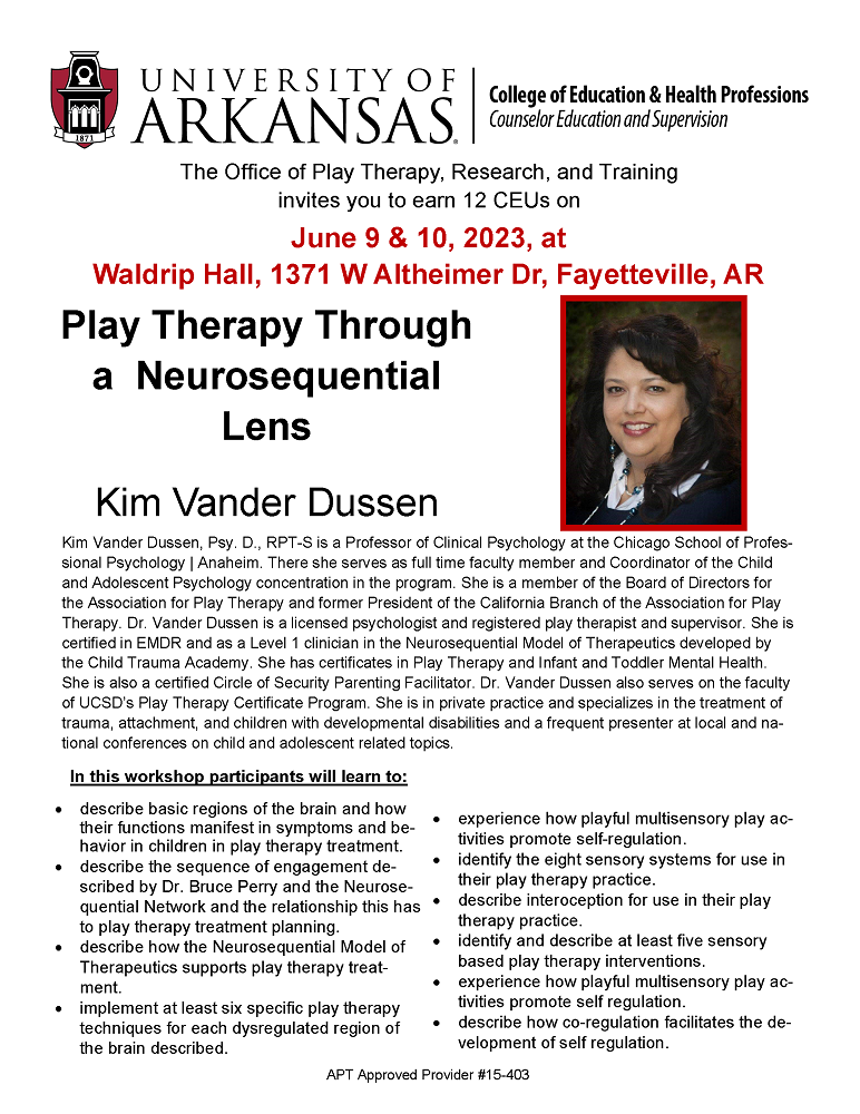 Flyer for Summer 2023 Ninth Annual Play Therapy Conference